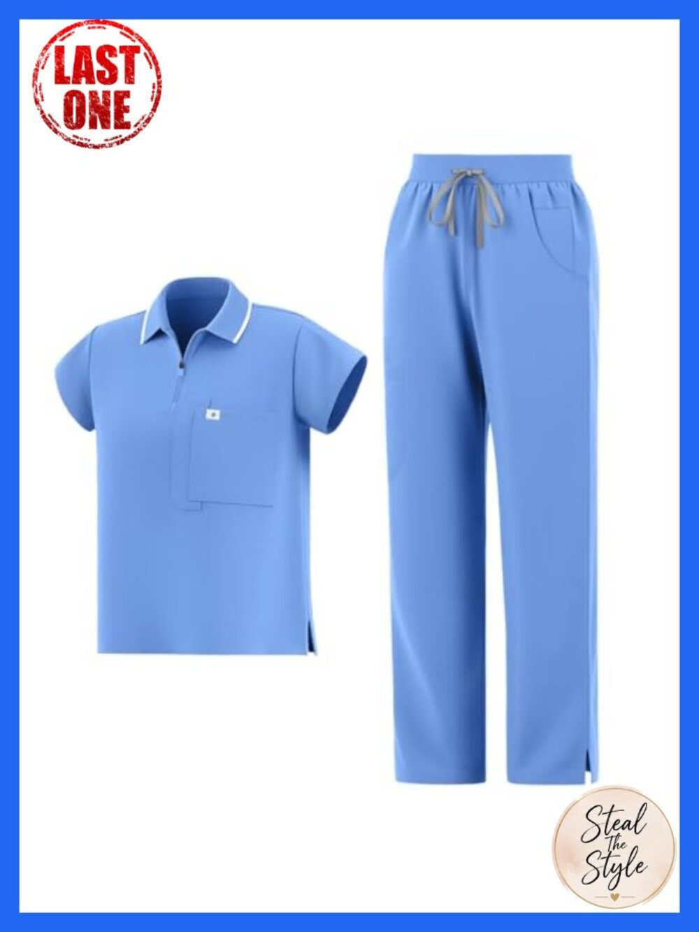 Women's Scrub Set Polo Zip Top & Straight Leg Pants